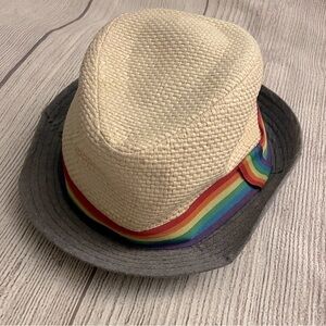LGBTQ PRIDE Unisex Men’s Rainbow Fedora Straw Paper Hat Grey Brim One Size